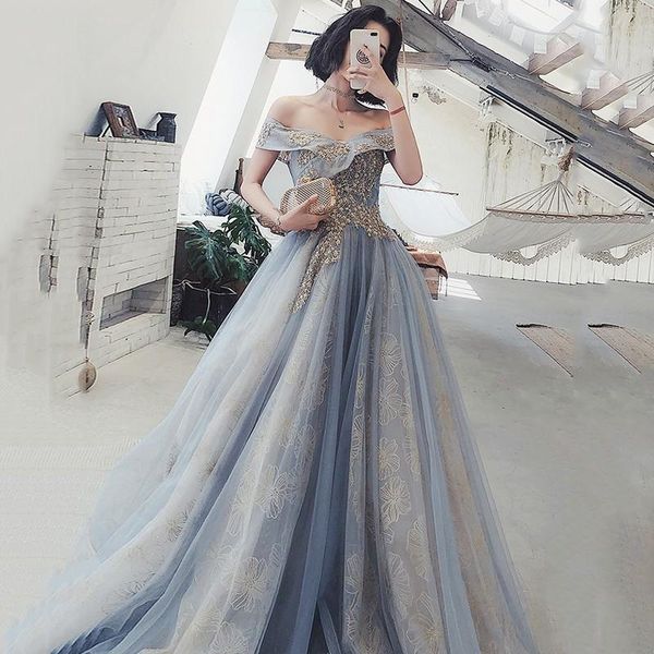 female sweet evening party dress off the shoulder banquet dresses exquisite flower mesh elegant vestidos de festa casual, Black;gray
female sweet evening party dress off the shoulder banquet dresses exquisite flower mesh elegant vestidos de festa casual, Black;gray