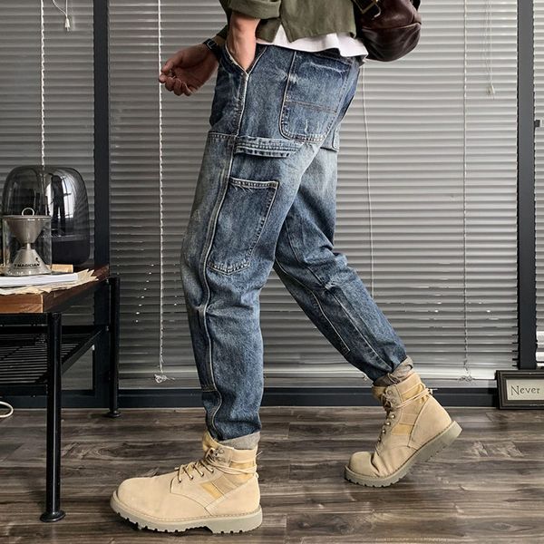 men's jeans fall/winter washed cargo loose large size japanese stitching feet harem trendy straight pants vintage gphw, Blue
men's jeans fall/winter washed cargo loose large size japanese stitching feet harem trendy straight pants vintage gphw, Blue