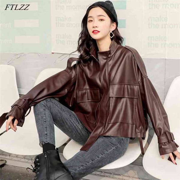 spring women punk zipper overcoat faux soft pu motorcycle leather jacket casual loose black 210430
spring women punk zipper overcoat faux soft pu motorcycle leather jacket casual loose black 210430