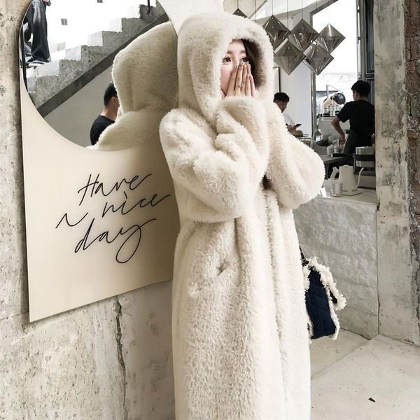 women's fur & faux winter women coat hooded long loose lapel overcoat thick warm plus size female plush coats, Black
women's fur & faux winter women coat hooded long loose lapel overcoat thick warm plus size female plush coats, Black