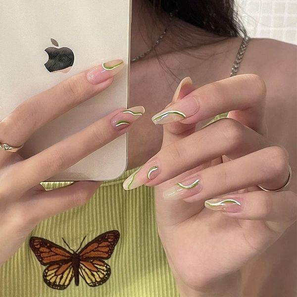 false nails 24pcs nude fake green lines with design glue type removable coffin long paragraph fashion full cover artificial manicure, Red;gold
false nails 24pcs nude fake green lines with design glue type removable coffin long paragraph fashion full cover artificial manicure, Red;gold