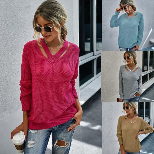 women's sweaters autumn and winter solid color v-neck hollow-out long-sleeved sweater, White;black
women's sweaters autumn and winter solid color v-neck hollow-out long-sleeved sweater, White;black