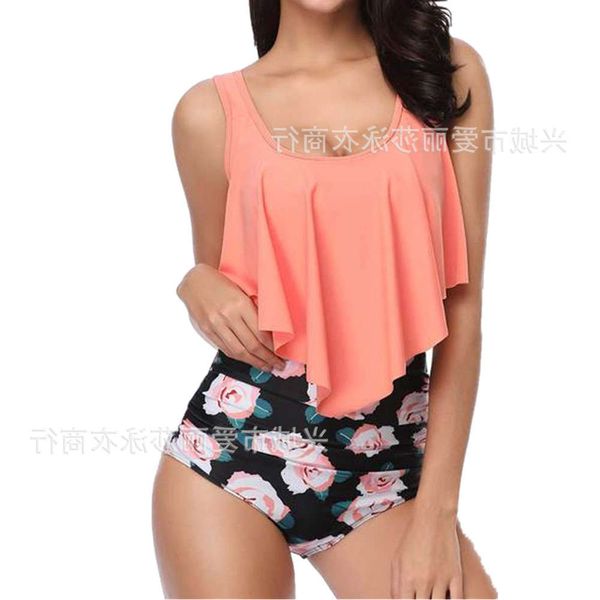 eliza's printed ruffle high waisted bikini swimsuit, White;black 
eliza's printed ruffle high waisted bikini swimsuit, White;black