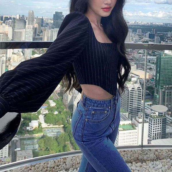 style casual dresses ins autumn winter women's square neck irregular short lantern sleeve striped t-shirt, Black;gray
style casual dresses ins autumn winter women's square neck irregular short lantern sleeve striped t-shirt, Black;gray
