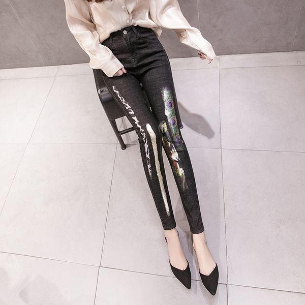 d 0915 ... european spring new trousers fashion mixed color stamping piece of tight pants female foot trousers to wear jeans, Blue
d 0915 ... european spring new trousers fashion mixed color stamping piece of tight pants female foot trousers to wear jeans, Blue
