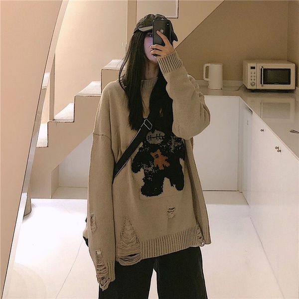 casual sweater street bear jacquard destroyed hole knitted sweater autumn winter loose o-neck warm pullover sweater women men, White;black
casual sweater street bear jacquard destroyed hole knitted sweater autumn winter loose o-neck warm pullover sweater women men, White;black