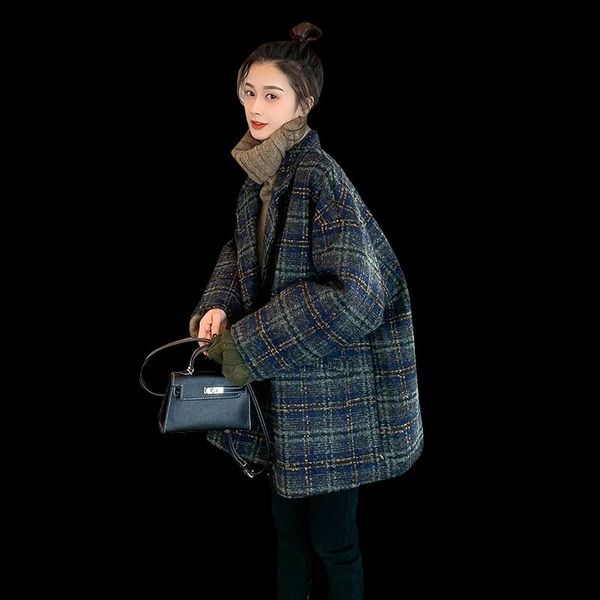 women's wool & blends woolen overcoat for women youth korean winter anti-aging elegant lapel plaid long sleeve coat, Black
women's wool & blends woolen overcoat for women youth korean winter anti-aging elegant lapel plaid long sleeve coat, Black