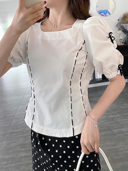 women's blouses & shirts 2021 square collar blouse bow puff sleeve lady shirt female summer french retro waist slim white top
women's blouses & shirts 2021 square collar blouse bow puff sleeve lady shirt female summer french retro waist slim white top