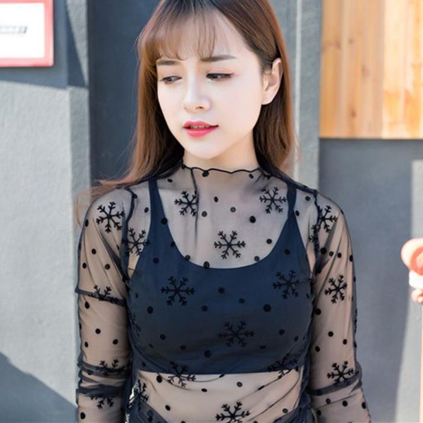 womens shirt female mesh summer hollowed out long sleeved net lace tees black snowflake pattern club blouse, White
womens shirt female mesh summer hollowed out long sleeved net lace tees black snowflake pattern club blouse, White