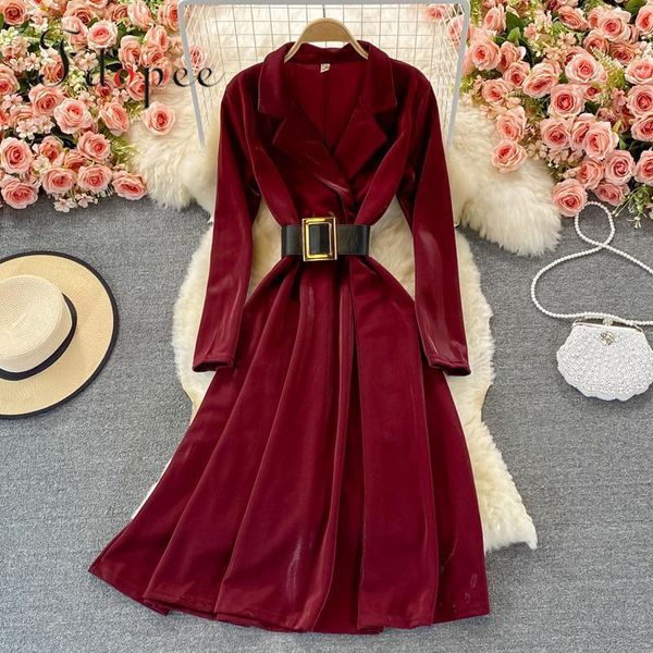 casual dresses elegant dress autumn winter temperament suit collar big swing vintage women elastic waist pure color comfort vestidos, Black;gray
casual dresses elegant dress autumn winter temperament suit collar big swing vintage women elastic waist pure color comfort vestidos, Black;gray