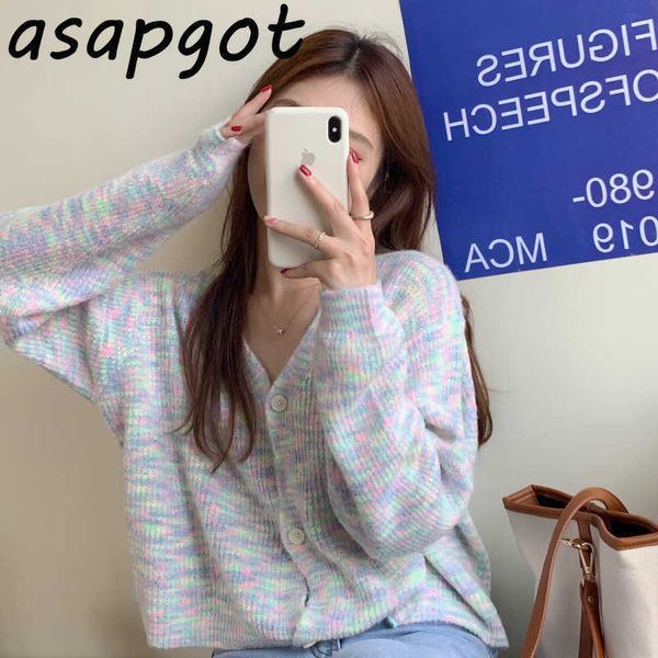 sweet thin spring v neck cardigan knitwear gentle color contrast rainbow knitted sweater single breasted pull femme 210610, White
sweet thin spring v neck cardigan knitwear gentle color contrast rainbow knitted sweater single breasted pull femme 210610, White