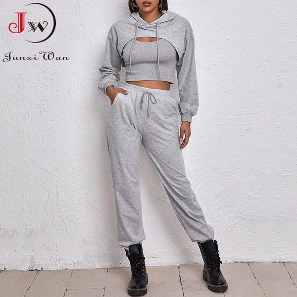 women's two piece pants 3pcs sets women casual fashion spring autumn sports suit loose short hoodie camisole crop sweatpants suits, White
women's two piece pants 3pcs sets women casual fashion spring autumn sports suit loose short hoodie camisole crop sweatpants suits, White