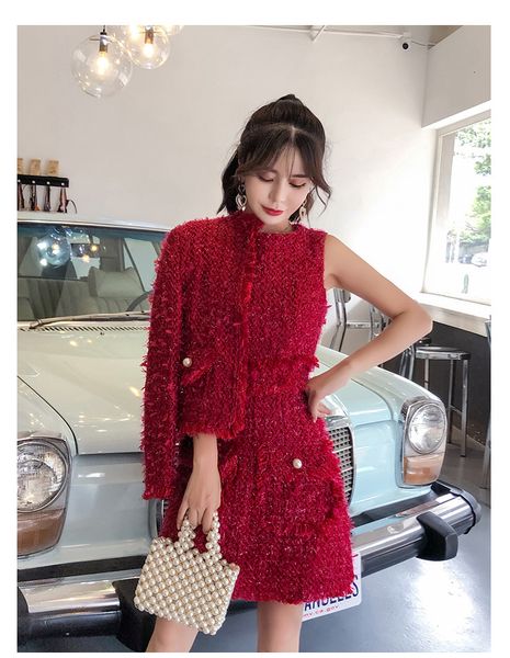 2021 new women red tweed sheath 2 piece set winter jacket coat + autumn bodycon mini vest dress suits, White
2021 new women red tweed sheath 2 piece set winter jacket coat + autumn bodycon mini vest dress suits, White