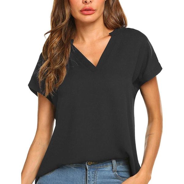 women's t-shirt t shirt fashion summer solid color short sleeve v-neck chiffon refreshing casual loose clothing femme 2021, White
women's t-shirt t shirt fashion summer solid color short sleeve v-neck chiffon refreshing casual loose clothing femme 2021, White