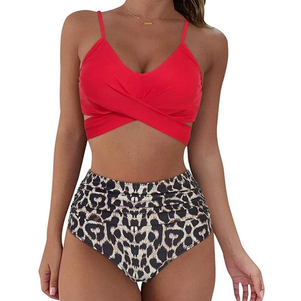 two-piece bikini padded push-up bathing suit halter split leopard high waist beachwear summer biquini women's swimwear, White;black
two-piece bikini padded push-up bathing suit halter split leopard high waist beachwear summer biquini women's swimwear, White;black