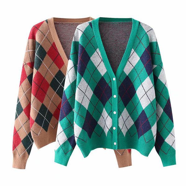 women's knits & tees yenkye women preppy style vintage plaid cardigan sweater mujer v neck long sleeve loose outerwear autumn, White
women's knits & tees yenkye women preppy style vintage plaid cardigan sweater mujer v neck long sleeve loose outerwear autumn, White