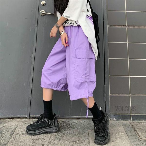 women's shorts women purple wide leg baggy pants high waist harajuku cargo pockets streetwear loose joggers 2022 female, White;black
women's shorts women purple wide leg baggy pants high waist harajuku cargo pockets streetwear loose joggers 2022 female, White;black