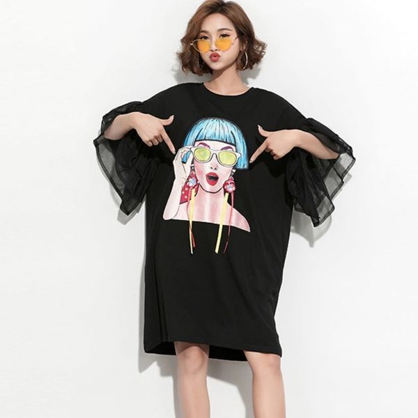 spring flare sleeve mesh cartoon fashion women robe korean o neck large size casual tassel t-shirt style dress 210510, Black;gray
spring flare sleeve mesh cartoon fashion women robe korean o neck large size casual tassel t-shirt style dress 210510, Black;gray