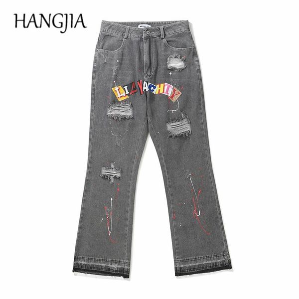 men's jeans distressed splash ink flare denim streetwear hip hop patchwork mens boot cut heavy wash ripped skinny pant for women, Blue
men's jeans distressed splash ink flare denim streetwear hip hop patchwork mens boot cut heavy wash ripped skinny pant for women, Blue