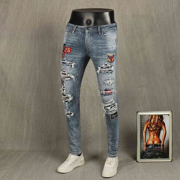 jeans fashion streetwear men jeans retro light blue elastic slim fit ripped denim trousers patches designer hip hop punk pencil pants
jeans fashion streetwear men jeans retro light blue elastic slim fit ripped denim trousers patches designer hip hop punk pencil pants