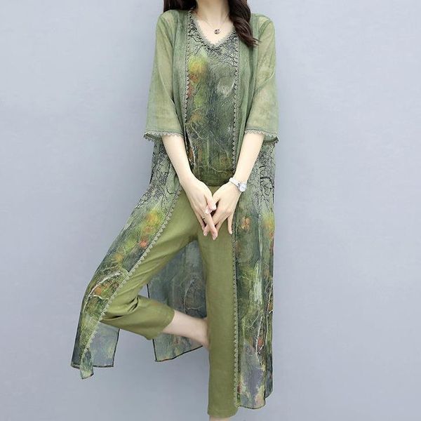 summer green chiffon printed 3 womens pants piece sets plus size vest cardigan cropped suits print elegant femme, White
summer green chiffon printed 3 womens pants piece sets plus size vest cardigan cropped suits print elegant femme, White