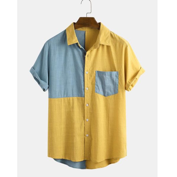 men's casual shirts 2021 cotton men fashion asymmetric contrast color block patchwork short sleeve shirt chemise homme, White;black
men's casual shirts 2021 cotton men fashion asymmetric contrast color block patchwork short sleeve shirt chemise homme, White;black