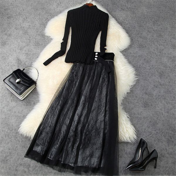 spring fall sweater jumper and knitted skirt suit elegant party office clothes two parts, Black
spring fall sweater jumper and knitted skirt suit elegant party office clothes two parts, Black