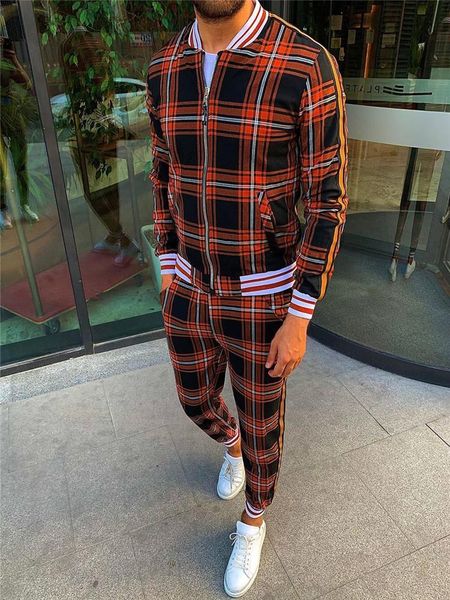 men's plaid sports suit casual jacket track street fashion trend zipper tracksuits, Gray
men's plaid sports suit casual jacket track street fashion trend zipper tracksuits, Gray