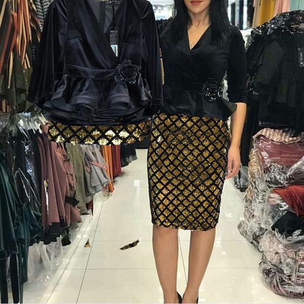 two piece dress vintage set elegant solid velvet and sequins plaid skirt women sets office ladies party dinner suits plus size, White
two piece dress vintage set elegant solid velvet and sequins plaid skirt women sets office ladies party dinner suits plus size, White