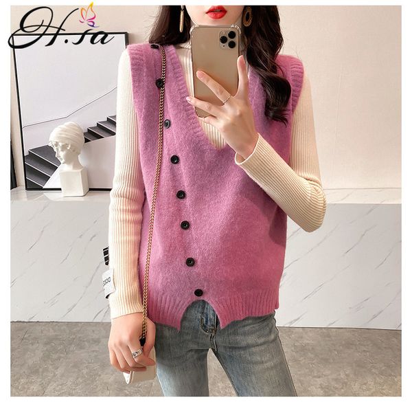 h.sa women v neck sweater vests sleeveless button up casual split chic vest korean pink knitted women's jumper 210417, White
h.sa women v neck sweater vests sleeveless button up casual split chic vest korean pink knitted women's jumper 210417, White