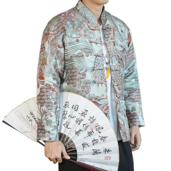 men's jackets chinese style tang suit coat loose plus size fat jacket layman buckle tide, Black;brown