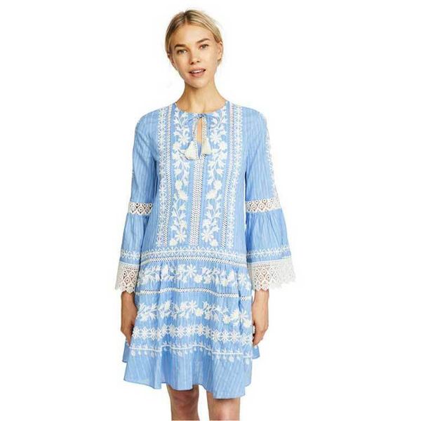 a line women blue embroidered dress lace accents v-neck tassel ties long sleeves summer autumn dresses bohemian vestido, Black;gray
a line women blue embroidered dress lace accents v-neck tassel ties long sleeves summer autumn dresses bohemian vestido, Black;gray