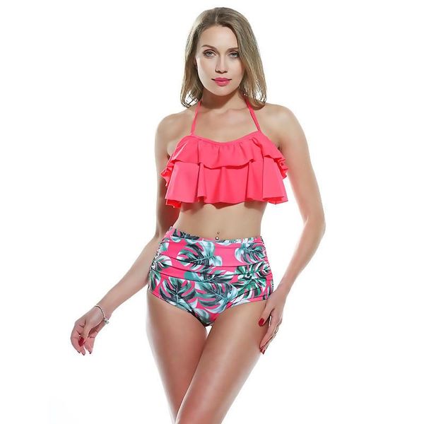 women's swimwear lotus leaf swimsuit tankini high waist bikini set halter floral women 2021 bandage bikinis summer bathing suit, White;black
women's swimwear lotus leaf swimsuit tankini high waist bikini set halter floral women 2021 bandage bikinis summer bathing suit, White;black