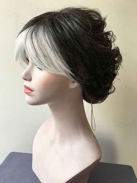 fashion short fluffy curly fullhead wave women's hair wig black mixed brown white bangs
fashion short fluffy curly fullhead wave women's hair wig black mixed brown white bangs
