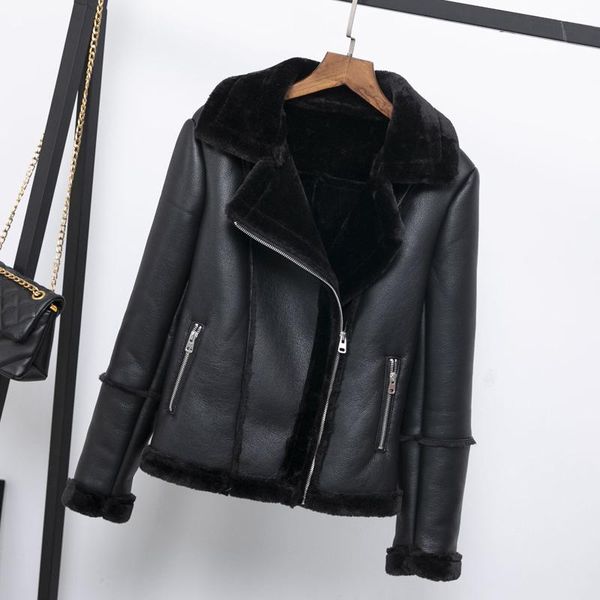 women's leather & faux 2021 female warm thick outerwear women winter lamb jacket black pink punk lambs wool fur collar
women's leather & faux 2021 female warm thick outerwear women winter lamb jacket black pink punk lambs wool fur collar
