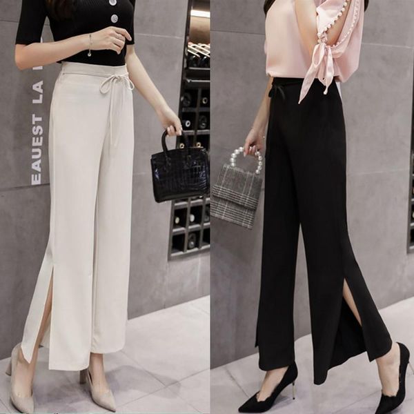 women's pants & capris 2021 summer ice silk wide leg high waist slimming casual simple solid color temperament women trousers, Black;white
women's pants & capris 2021 summer ice silk wide leg high waist slimming casual simple solid color temperament women trousers, Black;white