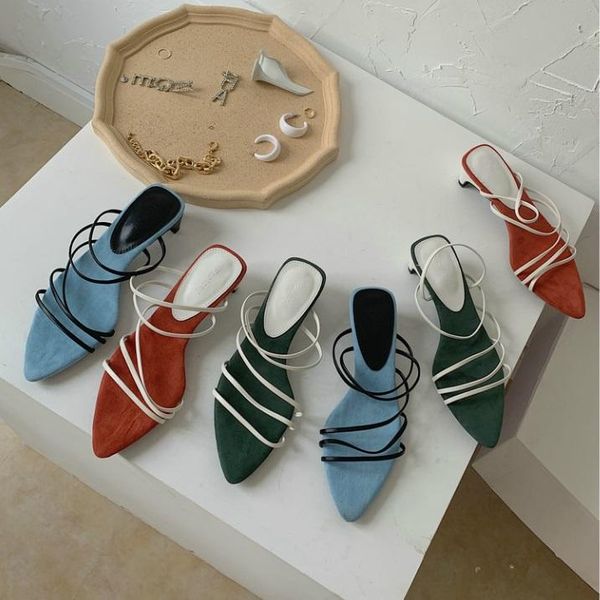 mixed colors narrow band slippers women slides pointed toe kitten heel sandals elegant designer shoes, Black
mixed colors narrow band slippers women slides pointed toe kitten heel sandals elegant designer shoes, Black