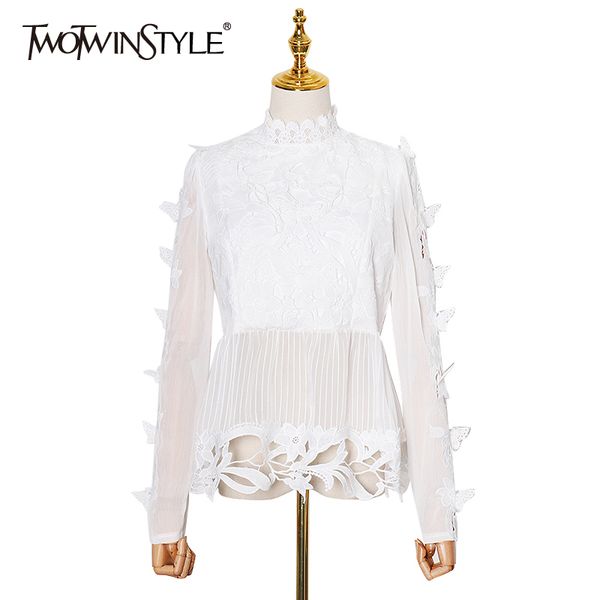 twotwinstyle hollow out patchwork bow shirt for women stand collar long sleeve lace elegant white blouse female fashion autumn 210517
twotwinstyle hollow out patchwork bow shirt for women stand collar long sleeve lace elegant white blouse female fashion autumn 210517