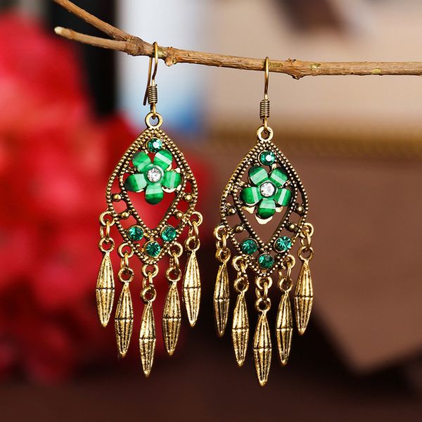 retro green flower tassel drop dangle earrings for women orecchini vintage gypsy gold alloy jhumka earring fashion jewelry, Silver
retro green flower tassel drop dangle earrings for women orecchini vintage gypsy gold alloy jhumka earring fashion jewelry, Silver