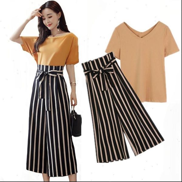 korea casual t shirt trouser women tracksuits tracksuit office two piece set short sleeve tee high waist wide leg striped, Gray
korea casual t shirt trouser women tracksuits tracksuit office two piece set short sleeve tee high waist wide leg striped, Gray