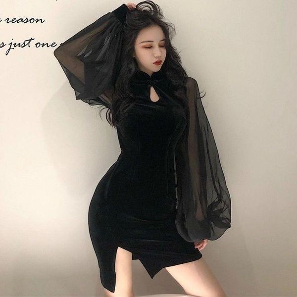 casual dresses patchwork velvet dress women autumn winter 2021 fashion stand-up collar lantern sleeves high waist slim bodycon, Black;gray
casual dresses patchwork velvet dress women autumn winter 2021 fashion stand-up collar lantern sleeves high waist slim bodycon, Black;gray