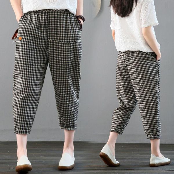 women's pants & capris 2021 literary lattice cropped trousers elastic waist small feet harem loose british style large size trend, Black;white
women's pants & capris 2021 literary lattice cropped trousers elastic waist small feet harem loose british style large size trend, Black;white