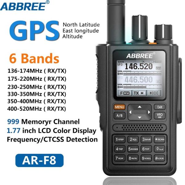 ar-f8 gps high power walkie talkie all bands(136-520mhz) frequency/ctcss detection 1.77 lcd 999ch 10km long range
ar-f8 gps high power walkie talkie all bands(136-520mhz) frequency/ctcss detection 1.77 lcd 999ch 10km long range