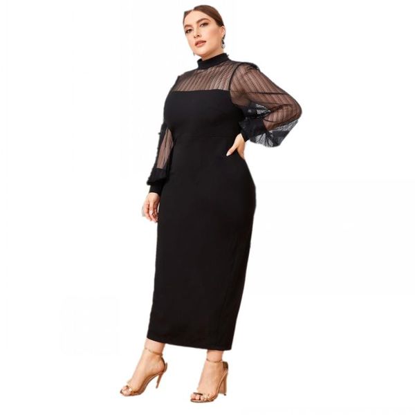 casual dresses long-sleeved dress 2021 summer fashion large size women's ol commuter mesh stitching half high collar bag hip long, Black;gray
casual dresses long-sleeved dress 2021 summer fashion large size women's ol commuter mesh stitching half high collar bag hip long, Black;gray