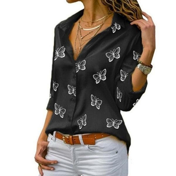women's blouses & shirts women butterfly print chiffon summer office long sleeve lapel button up blouse ladies casual shirt plus size, White
women's blouses & shirts women butterfly print chiffon summer office long sleeve lapel button up blouse ladies casual shirt plus size, White