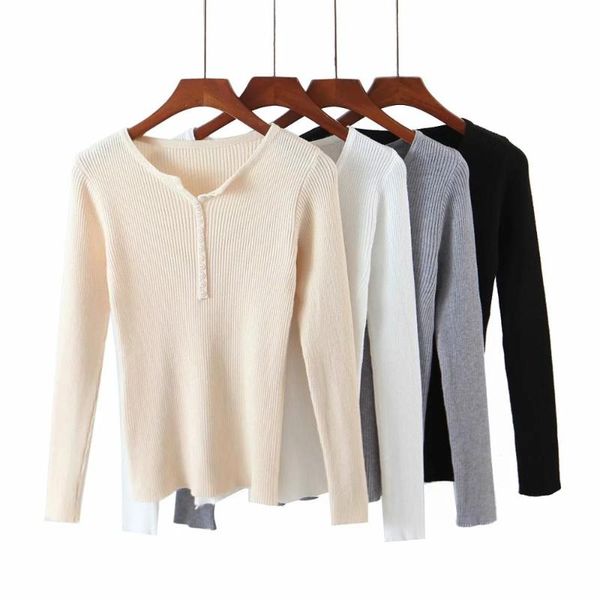 sweater for women in early autumn 2021 long sleeve plain color pullover thin knit with v-neck button up trim b women's sweaters, White;black
sweater for women in early autumn 2021 long sleeve plain color pullover thin knit with v-neck button up trim b women's sweaters, White;black