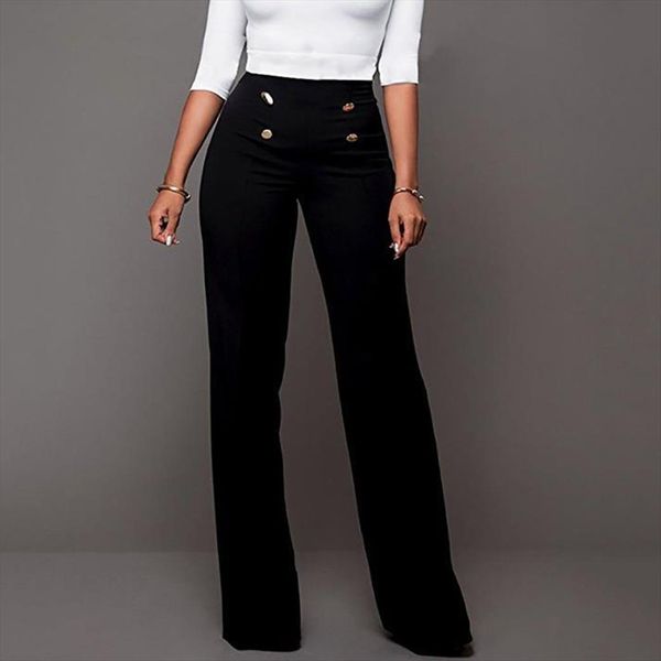 high waist long ol womens pant career solid wide leg flared trousers sliming loose, Black;white
high waist long ol womens pant career solid wide leg flared trousers sliming loose, Black;white
