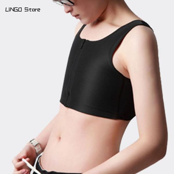 women's les lesbian tomboy slim fit short vest chest binder zip bra intimates breathable buckle breast shapers, Black;white
women's les lesbian tomboy slim fit short vest chest binder zip bra intimates breathable buckle breast shapers, Black;white