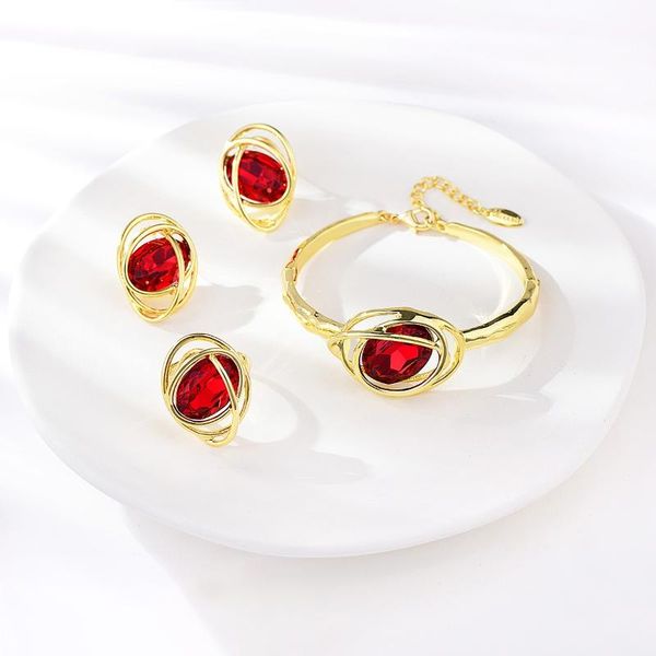 earrings & necklace viennois dubai gold jewelry sets for women red oval rhinestone ring bangle luxury wedding set bridal, Silver
earrings & necklace viennois dubai gold jewelry sets for women red oval rhinestone ring bangle luxury wedding set bridal, Silver