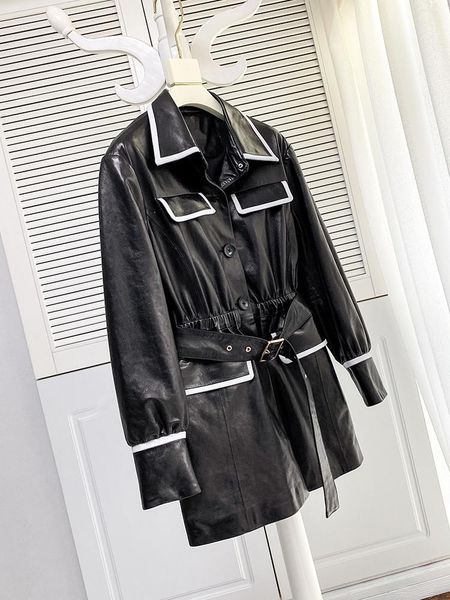 women's leather & faux 2021 spring and autumn clothes women's middle long style slim thin lace up high-end temperament fashion, Black
women's leather & faux 2021 spring and autumn clothes women's middle long style slim thin lace up high-end temperament fashion, Black